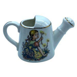 Vtg a Price‎ Import Japan Porcelain Mini Watering Can With Girl & Flowers Design